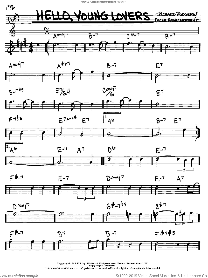 Hello, Young Lovers sheet music for voice and other instruments (in Eb) by Rodgers & Hammerstein, Oscar II Hammerstein and Richard Rodgers, intermediate skill level