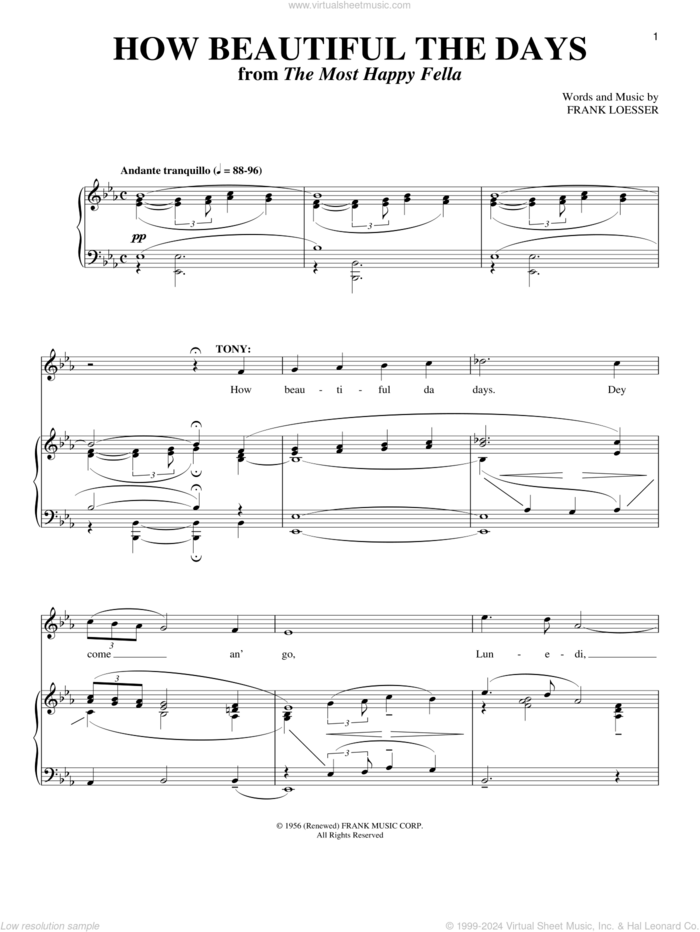 How Beautiful The Days sheet music for voice and piano by Frank Loesser, intermediate skill level