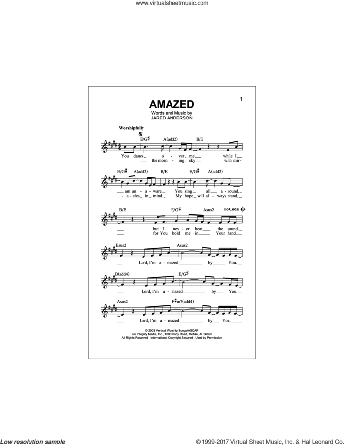 Amazed sheet music for voice and other instruments (fake book) by Phillips, Craig & Dean and Jared Anderson, intermediate skill level