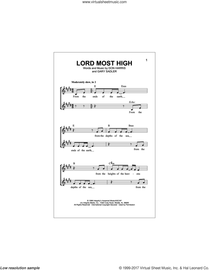 Lord Most High sheet music for voice and other instruments (fake book) by The Martins, Don Harris and Gary Sadler, intermediate skill level