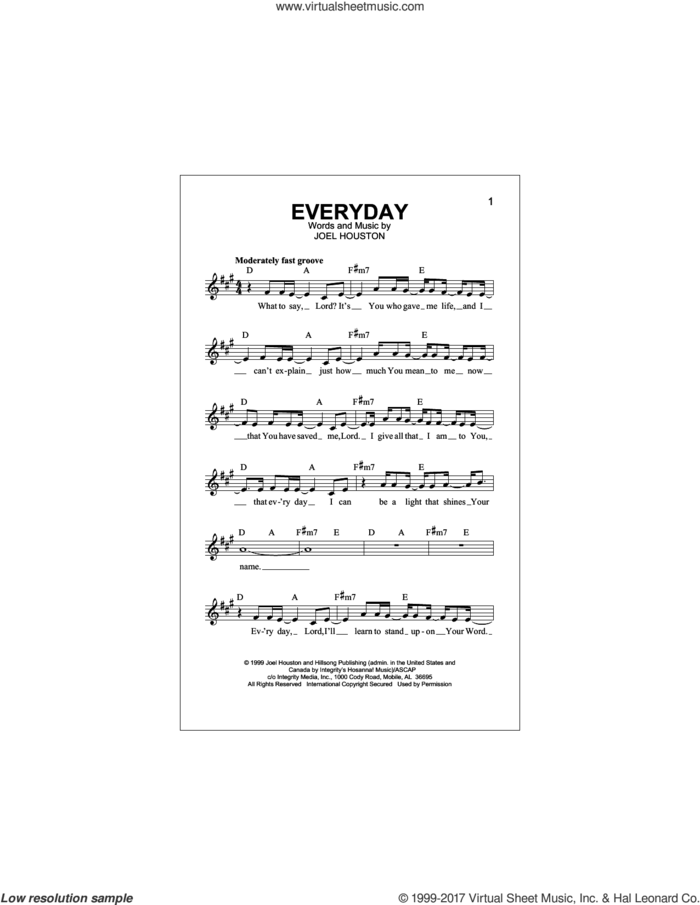 Everyday sheet music for voice and other instruments (fake book) by Phillips, Craig & Dean and Joel Houston, intermediate skill level