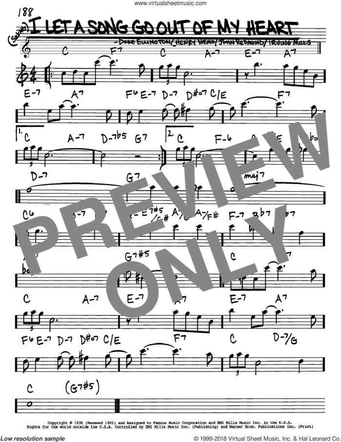 I Let A Song Go Out Of My Heart sheet music for voice and other instruments (in Eb) by Duke Ellington, Henry Nemo, Irving Mills and John Redmond, intermediate skill level