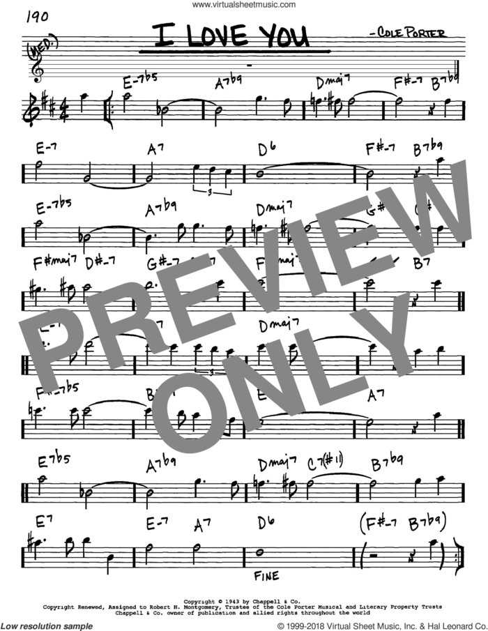 I Love You sheet music for voice and other instruments (in Eb) by Cole Porter, intermediate skill level