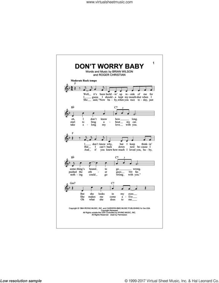 Don't Worry Baby sheet music for voice and other instruments (fake book) by The Beach Boys, Brian Wilson and Roger Christian, intermediate skill level