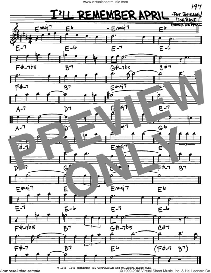 I'll Remember April sheet music for voice and other instruments (in Eb) by Woody Herman, Don Raye, Gene DePaul and Pat Johnson, intermediate skill level