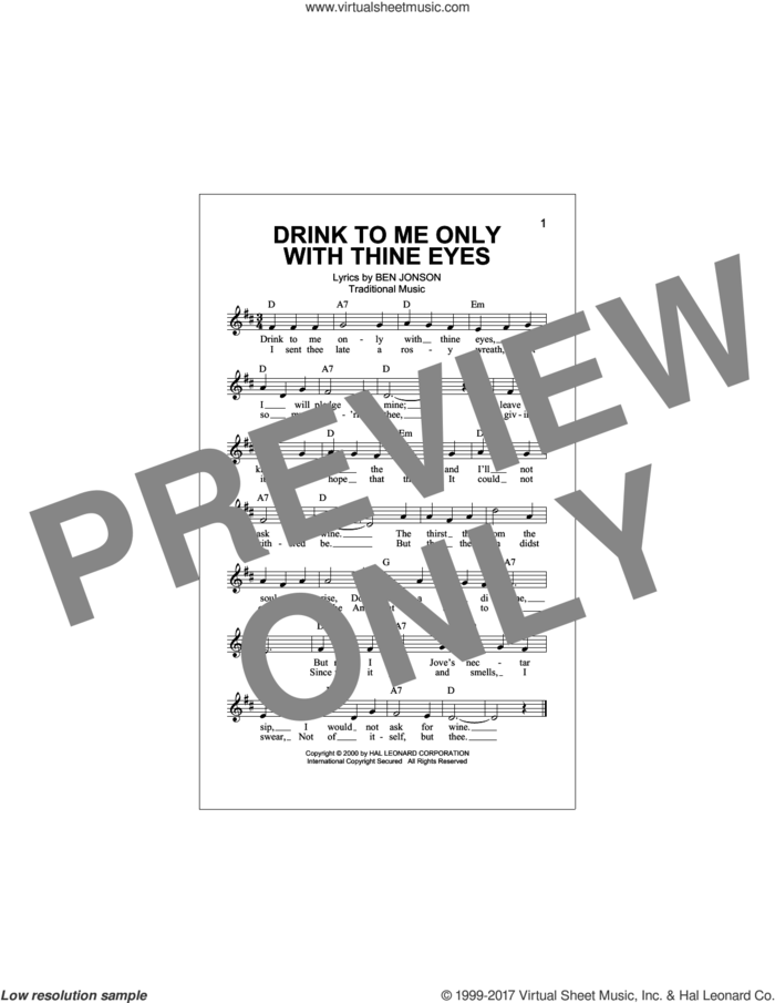Drink To Me Only With Thine Eyes sheet music for voice and other instruments (fake book) by Traditional Music and Ben Jonson, intermediate skill level