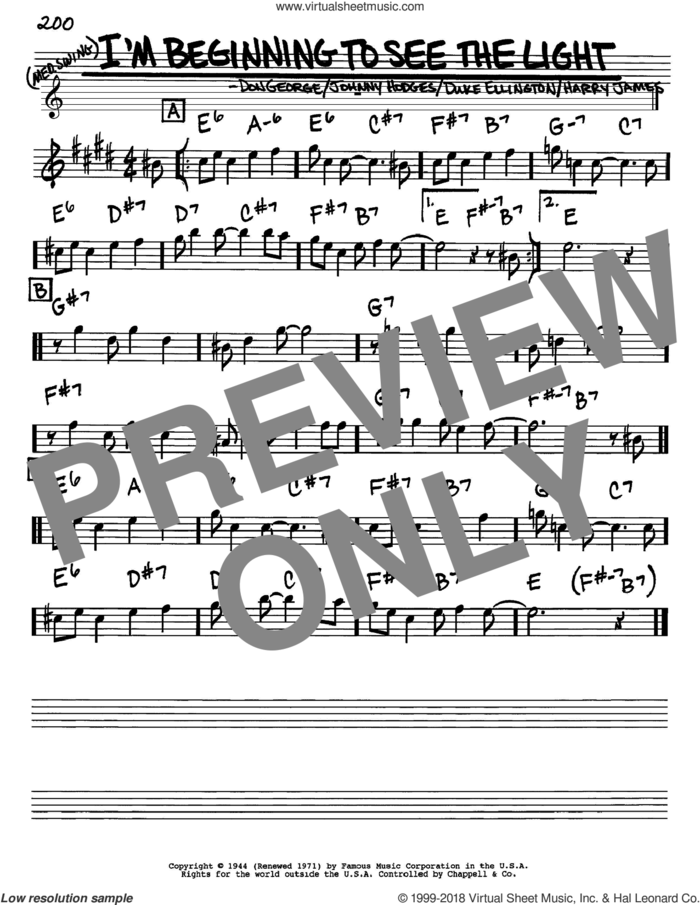 I'm Beginning To See The Light sheet music for voice and other instruments (in Eb) by Duke Ellington, Don George, Harry James and Johnny Hodges, intermediate skill level