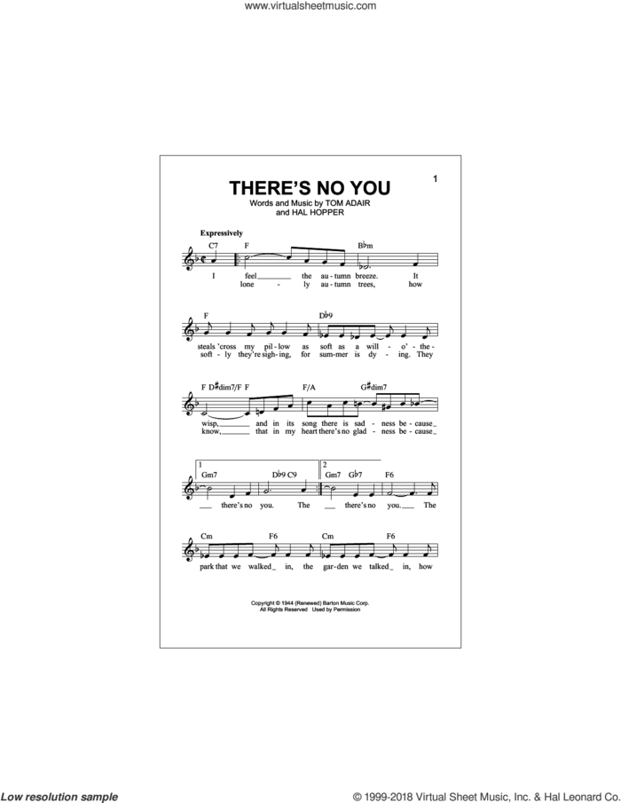 There's No You sheet music for voice and other instruments (fake book) by Tom Adair and Hal Hopper, intermediate skill level