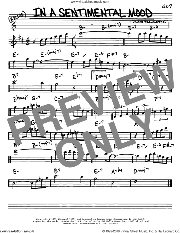 In A Sentimental Mood sheet music for voice and other instruments (in Eb) by Duke Ellington, Irving Mills and Manny Kurtz, intermediate skill level