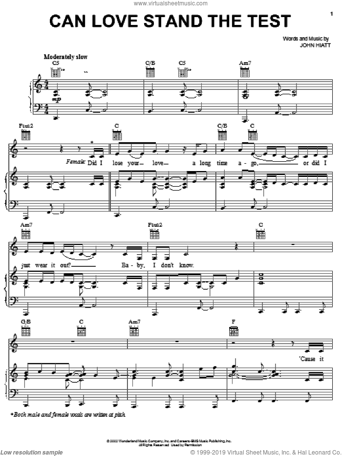 Can Love Stand The Test sheet music for voice, piano or guitar by John Hiatt, intermediate skill level