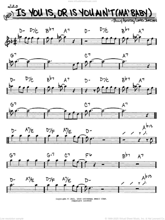 Is You Is, Or Is You Ain't (Ma' Baby) sheet music for voice and other instruments (in Eb) by Louis Jordan and Billy Austin, intermediate skill level