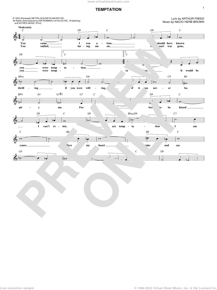 Temptation sheet music for voice and other instruments (fake book) by Nacio Herb Brown and Arthur Freed, intermediate skill level