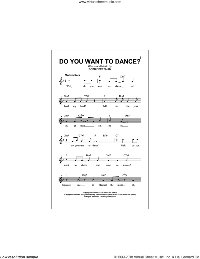 Do You Want To Dance? sheet music for voice and other instruments (fake book) by The Beach Boys and Bobby Freeman, intermediate skill level