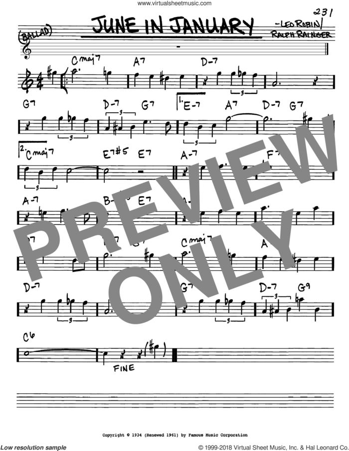 June In January sheet music for voice and other instruments (in Eb) by Ralph Rainger, Lucy Ann Polk and Leo Robin, intermediate skill level