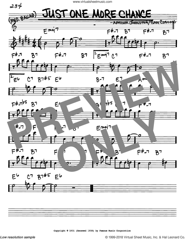 Just One More Chance sheet music for voice and other instruments (in Eb) by Bing Crosby, Arthur Johnston and Sam Coslow, intermediate skill level