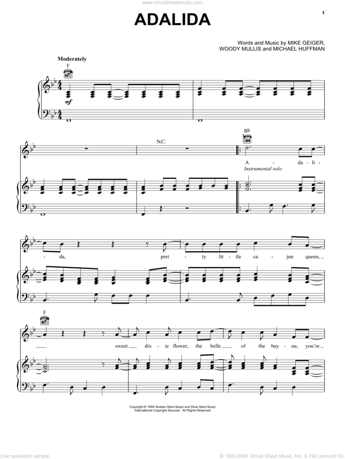 Adalida sheet music for voice, piano or guitar by George Strait, Michael Huffman, Mike Geiger and Woody Mullis, intermediate skill level