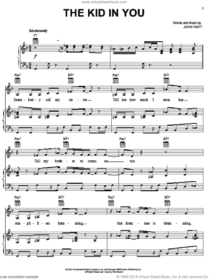 The Kid In You sheet music for voice, piano or guitar by John Hiatt, intermediate skill level