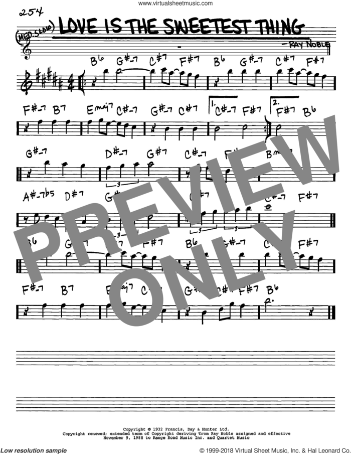 Love Is The Sweetest Thing sheet music for voice and other instruments (in Eb) by Ray Noble, intermediate skill level