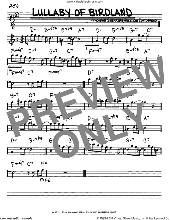 Lullaby Of Birdland sheet music for voice and other instruments (in Eb) by George Shearing and George David Weiss, intermediate skill level