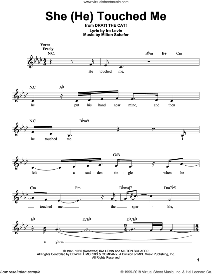 She (He) Touched Me sheet music for voice solo by Ira Levin and Milton Schafer, intermediate skill level