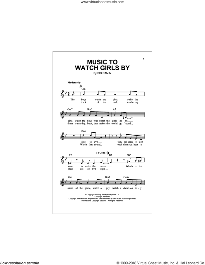 Music To Watch Girls By sheet music for voice and other instruments (fake book) by Sid Ramin, intermediate skill level