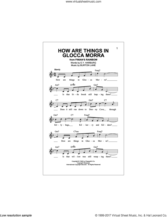 How Are Things In Glocca Morra sheet music for voice and other instruments (fake book) by E.Y. Harburg, Tommy Dorsey and Burton Lane, intermediate skill level