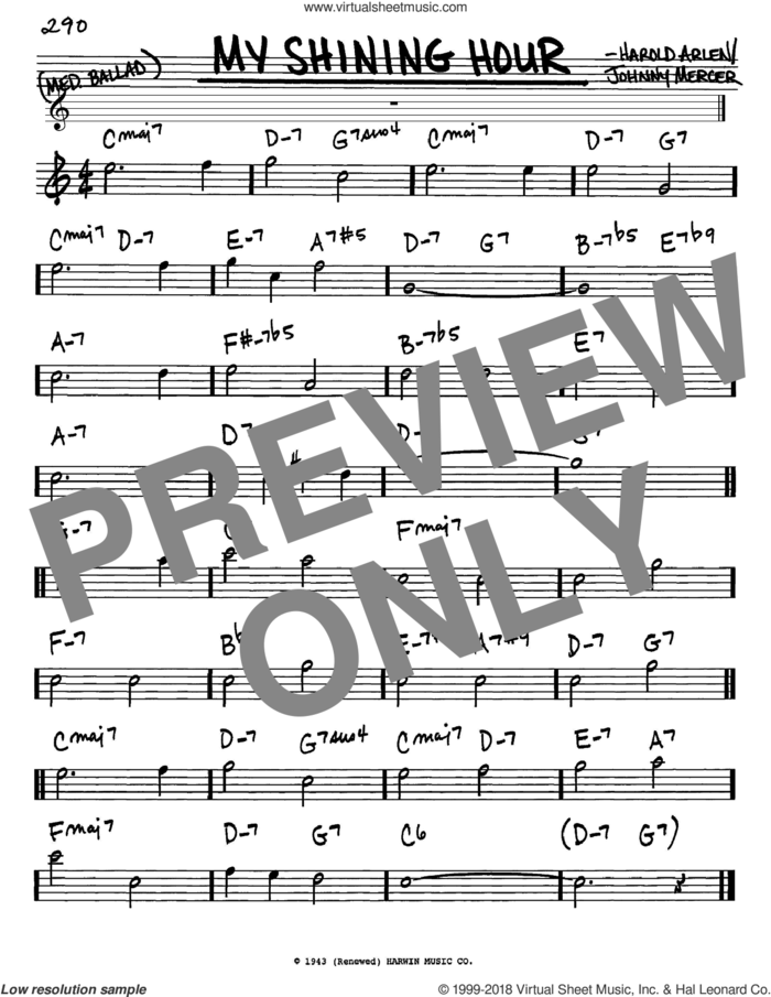 My Shining Hour sheet music for voice and other instruments (in Eb) by Harold Arlen and Johnny Mercer, intermediate skill level
