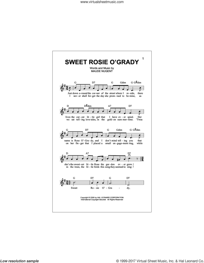 Sweet Rosie O'Grady sheet music for voice and other instruments (fake book) by Maude Nugent, intermediate skill level
