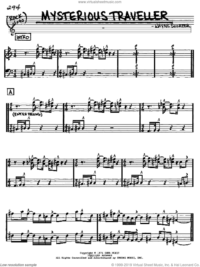 Mysterious Traveller sheet music for voice and other instruments (in Eb) by Wayne Shorter, intermediate skill level