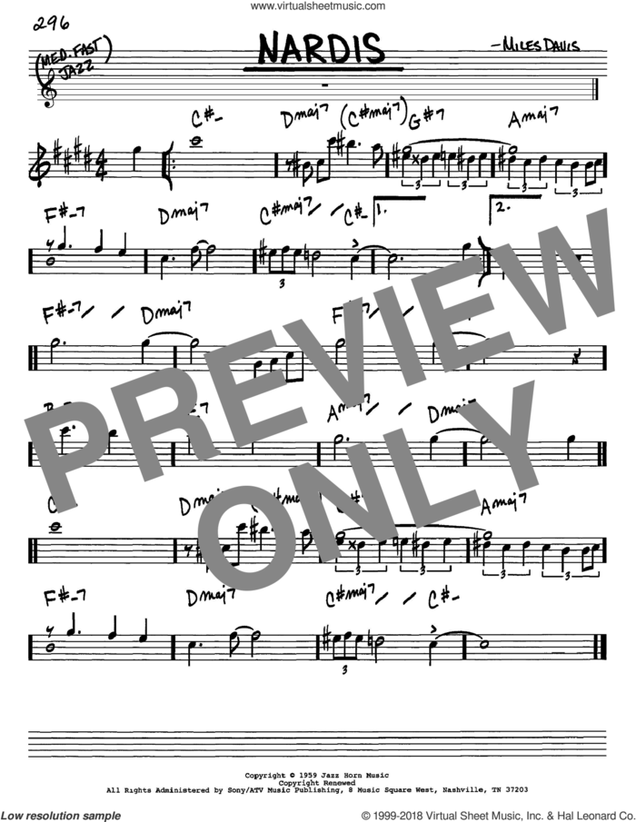 Nardis sheet music for voice and other instruments (in Eb) by Miles Davis and Bill Evans, intermediate skill level