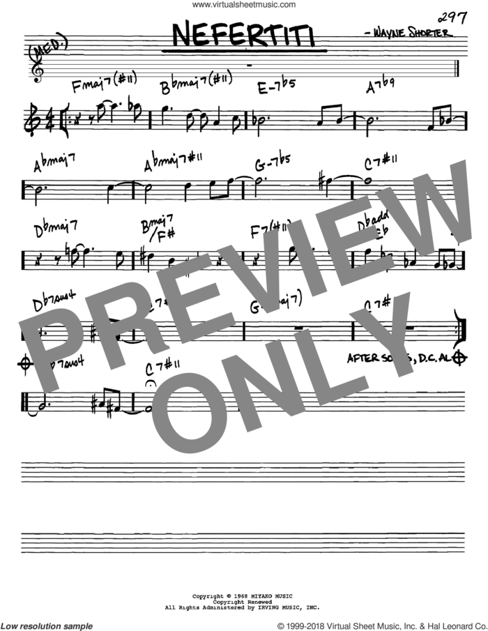 Nefertiti sheet music for voice and other instruments (in Eb) by Wayne Shorter, intermediate skill level