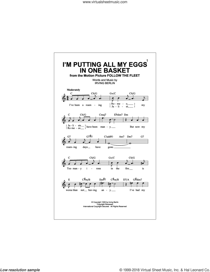 I'm Putting All My Eggs In One Basket sheet music for voice and other instruments (fake book) by Irving Berlin, intermediate skill level