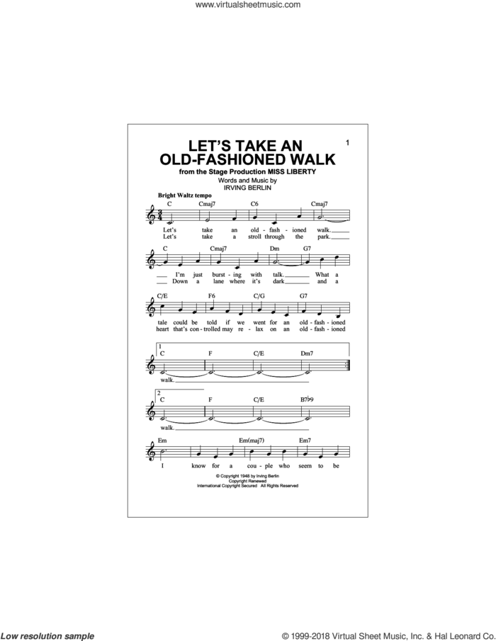 Let's Take An Old-Fashioned Walk sheet music for voice and other instruments (fake book) by Irving Berlin, intermediate skill level