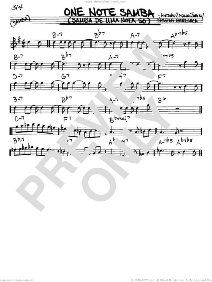 One Note Samba (Samba De Uma Nota So) sheet music for voice and other instruments (in Eb) by Antonio Carlos Jobim and Newton Mendonca, intermediate skill level