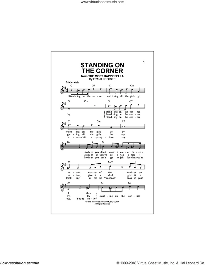 Standing On The Corner sheet music for voice and other instruments (fake book) by The Four Lads and Frank Loesser, intermediate skill level