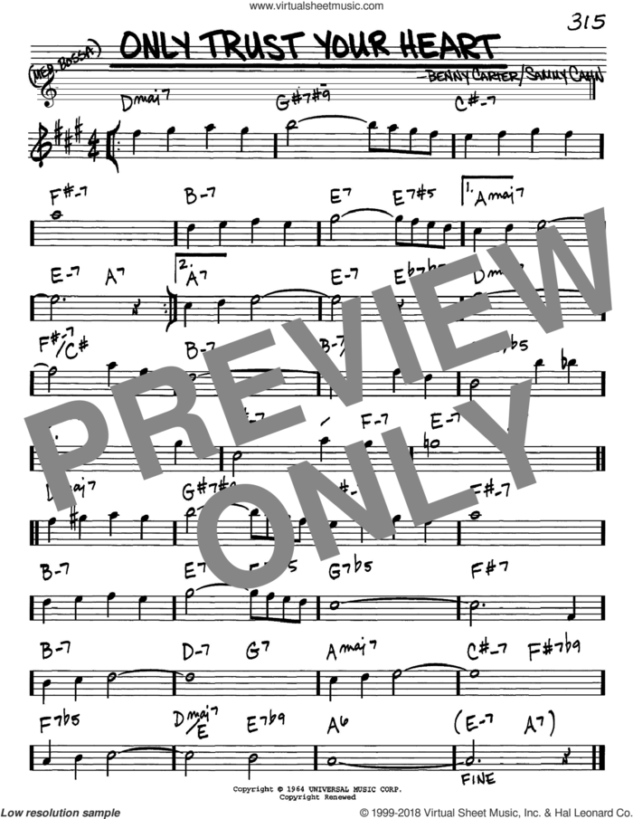 Only Trust Your Heart sheet music for voice and other instruments (in Eb) by Sammy Cahn and Benny Carter, intermediate skill level