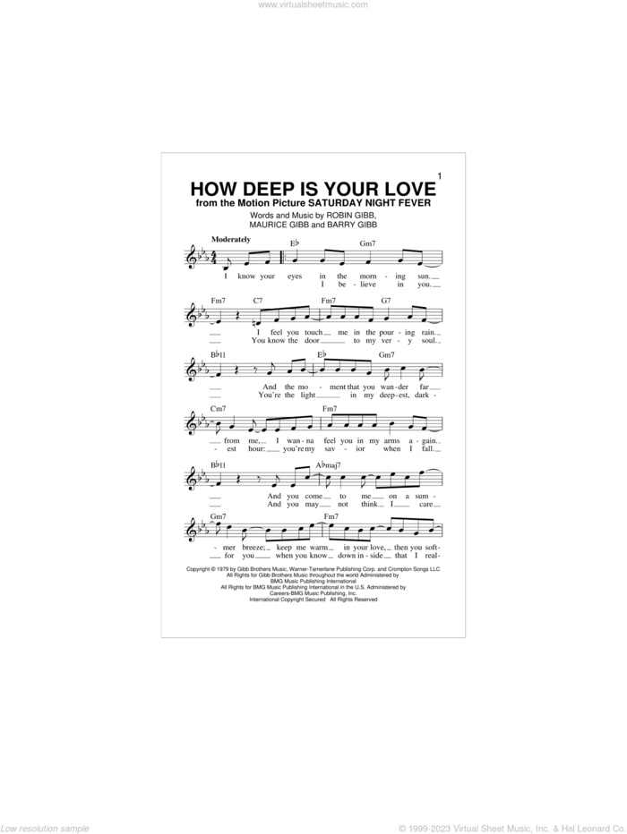 How Deep Is Your Love sheet music for voice and other instruments (fake book) by Barry Gibb, Bee Gees, Maurice Gibb and Robin Gibb, intermediate skill level