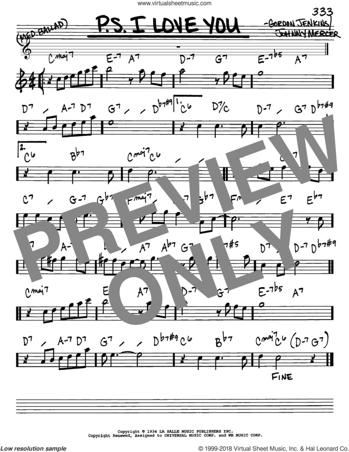 P.S. I Love You sheet music for voice and other instruments (in Eb) by The Hilltoppers, Gordon Jenkins and Johnny Mercer, intermediate skill level