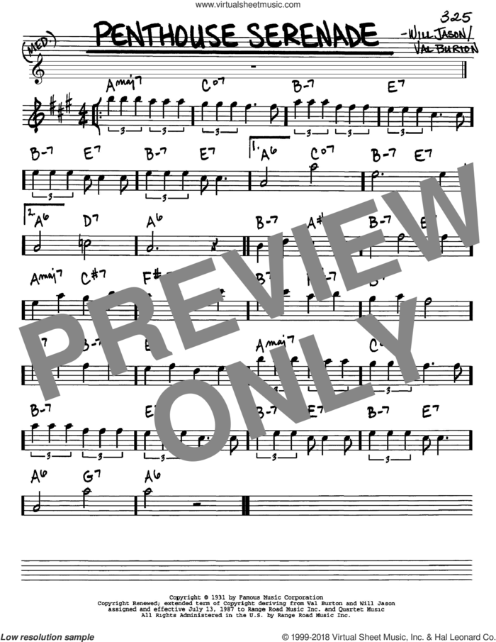 Penthouse Serenade sheet music for voice and other instruments (in Eb) by Nat King Cole, Val Burton and Will Jason, intermediate skill level