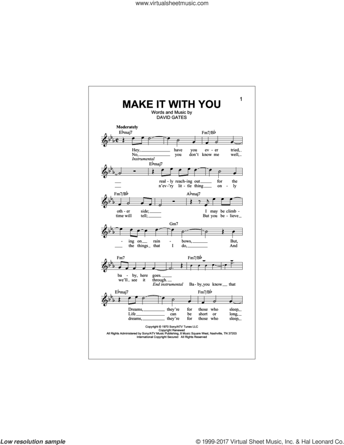 Make It With You sheet music for voice and other instruments (fake book) by Bread and David Gates, intermediate skill level