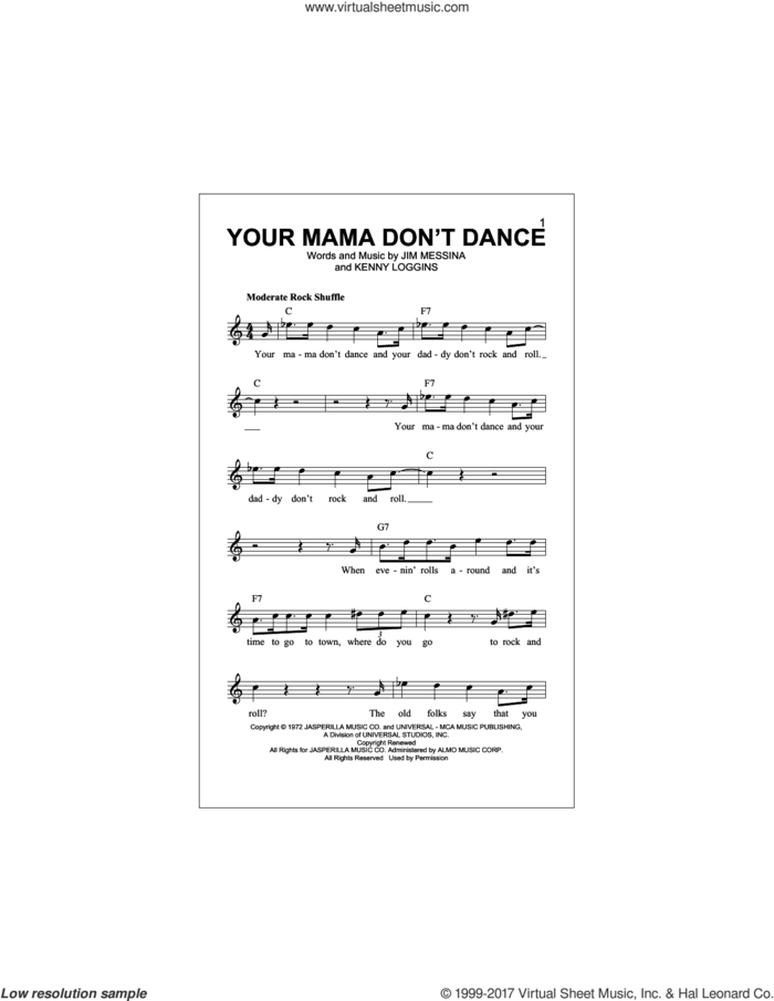 Your Mama Don't Dance sheet music for voice and other instruments (fake book) by Loggins And Messina, Jim Messina and Kenny Loggins, intermediate skill level