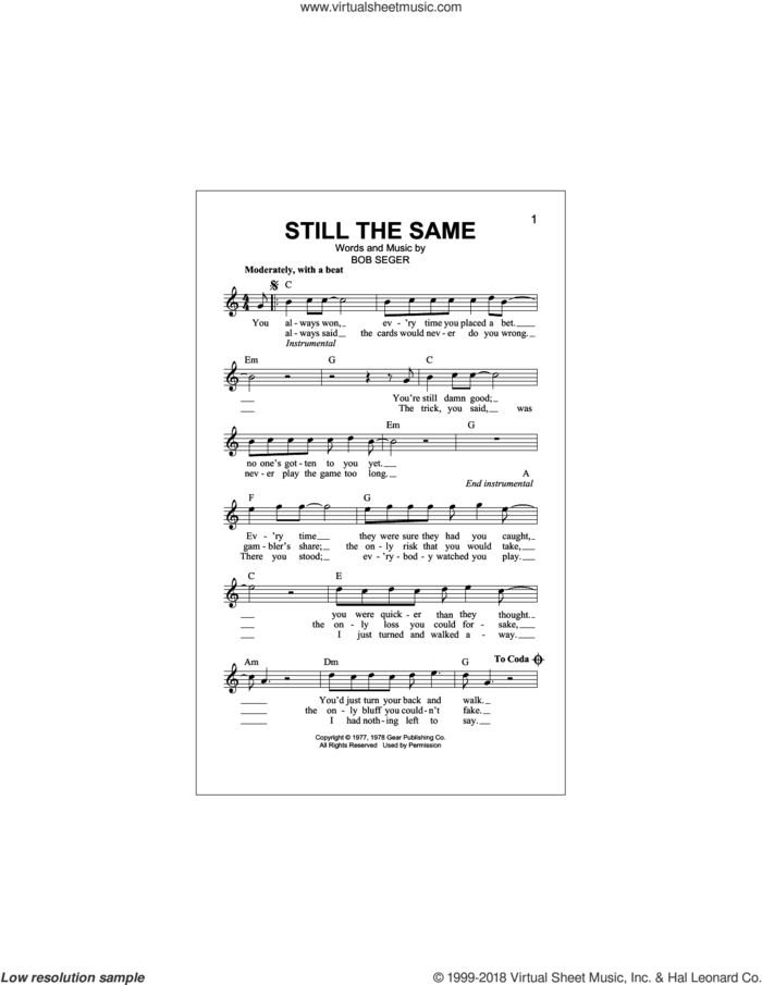 Still The Same sheet music for voice and other instruments (fake book) by Bob Seger, intermediate skill level