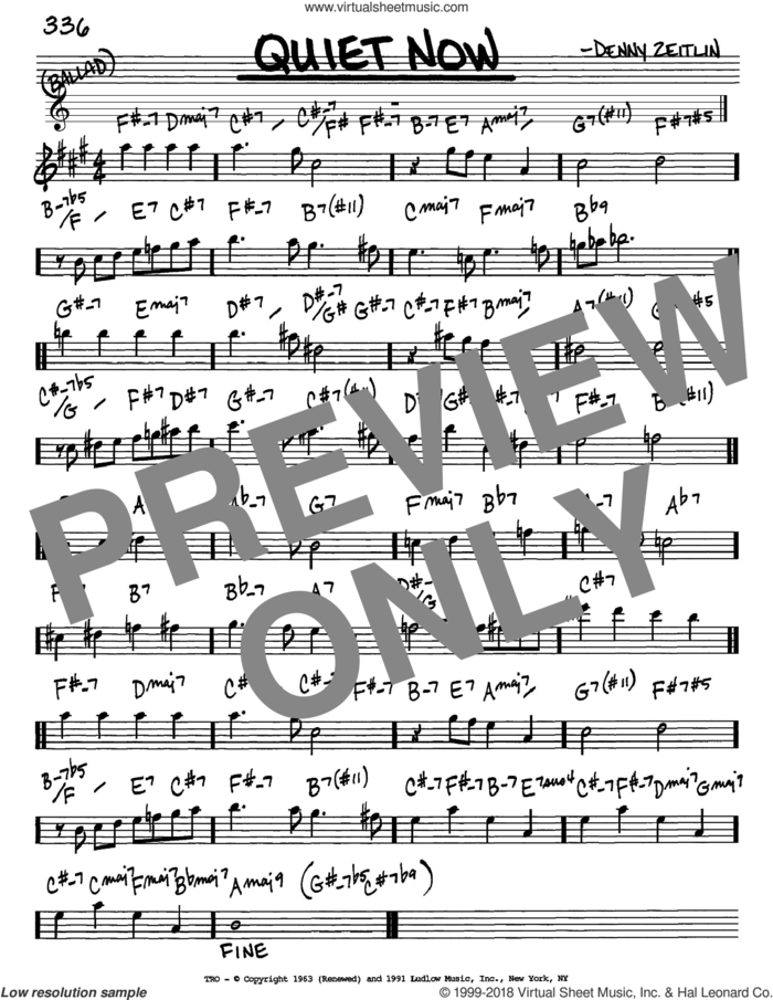 Quiet Now sheet music for voice and other instruments (in Eb) by Denny Zeitlin, intermediate skill level