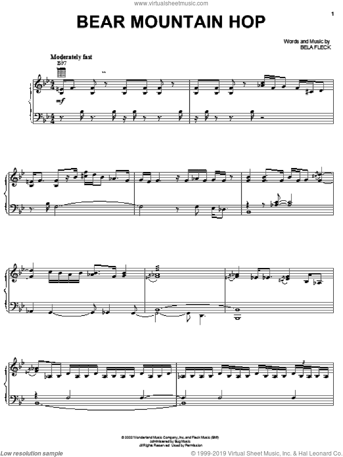 Bear Mountain Hop sheet music for voice, piano or guitar by Bela Fleck, intermediate skill level