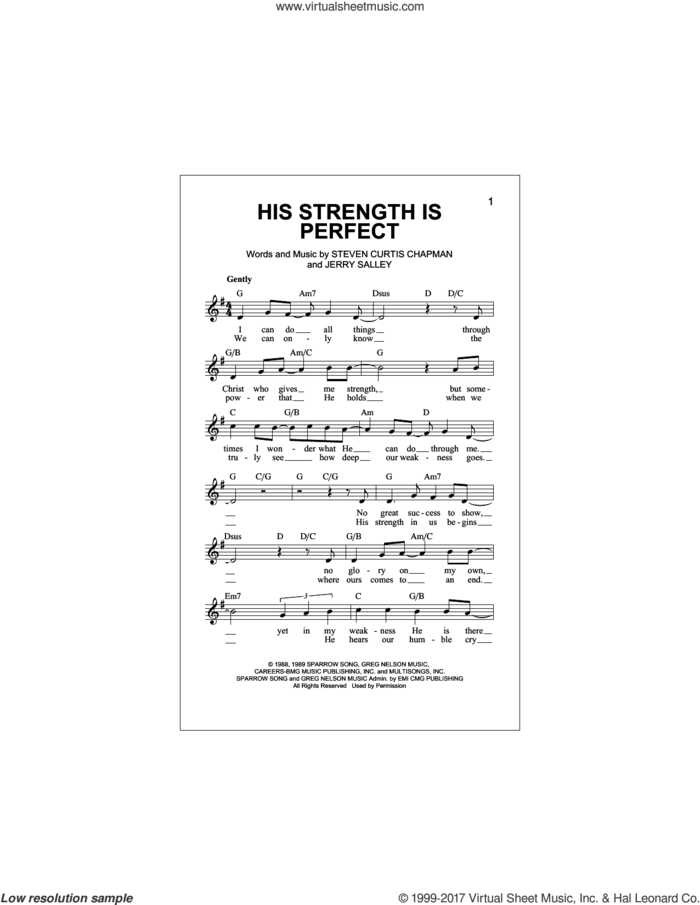 His Strength Is Perfect sheet music for voice and other instruments (fake book) by Steven Curtis Chapman and Jerry Salley, intermediate skill level