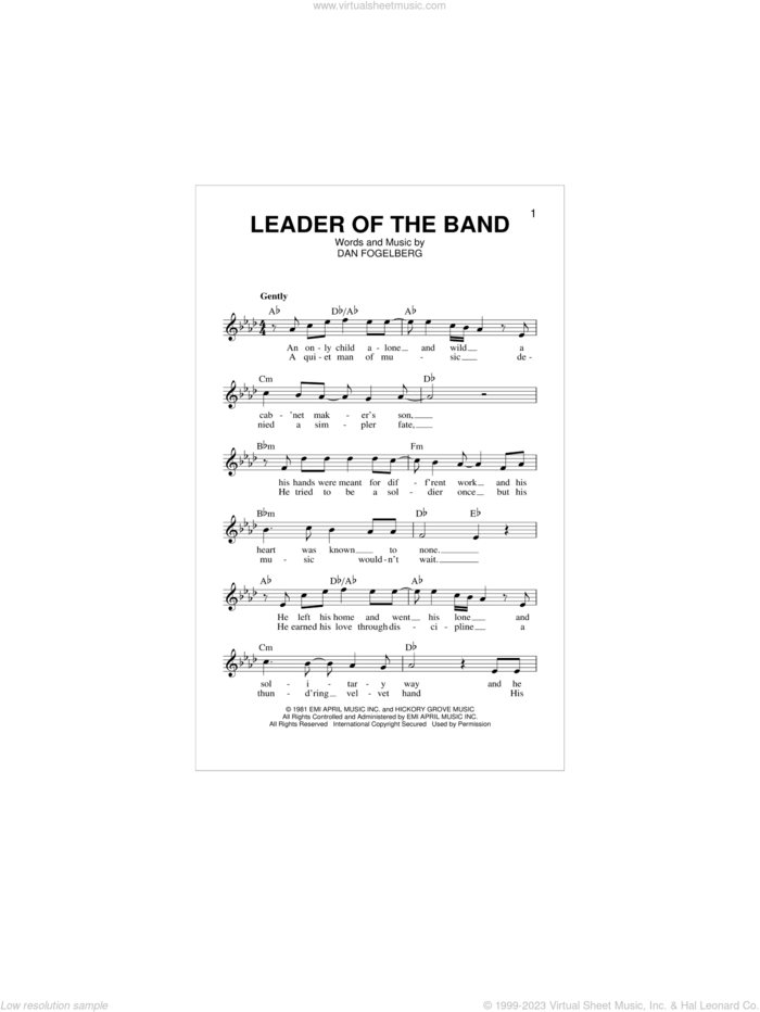 Leader Of The Band sheet music for voice and other instruments (fake book) by Dan Fogelberg, intermediate skill level