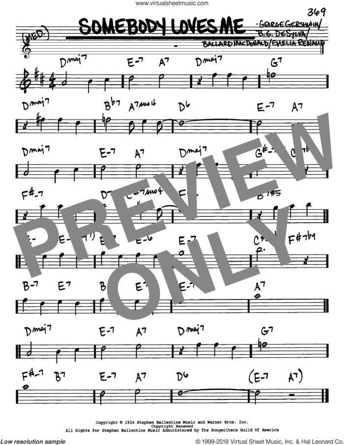 Somebody Loves Me sheet music for voice and other instruments (in Eb) by George Gershwin, Ballard MacDonald and Buddy DeSylva, intermediate skill level
