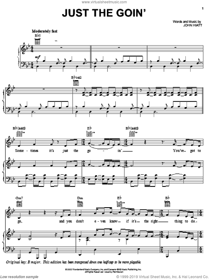 Just The Goin' sheet music for voice, piano or guitar by John Hiatt, intermediate skill level