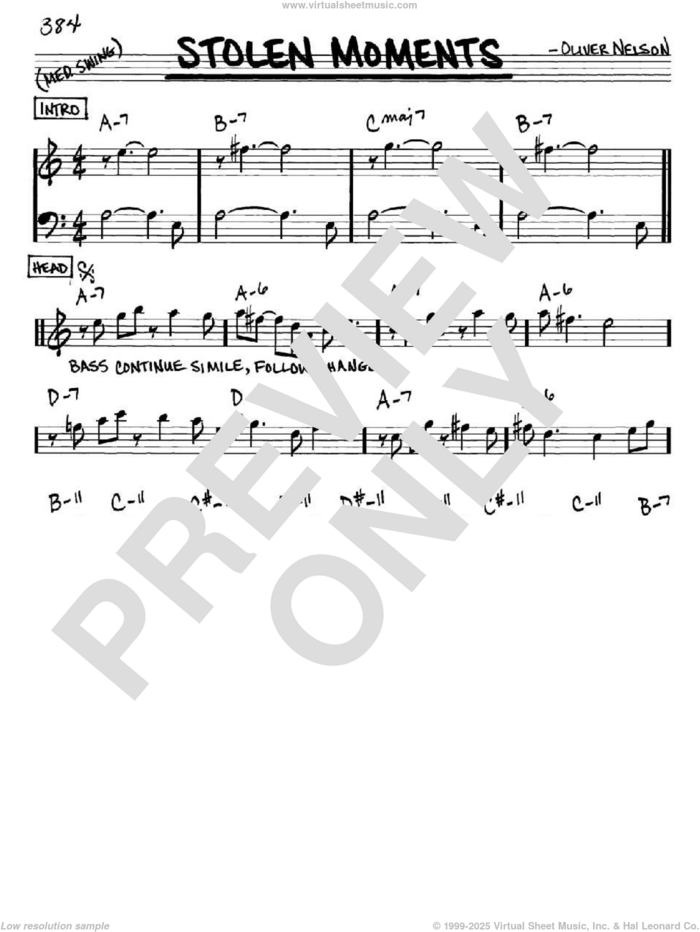 Stolen Moments sheet music for voice and other instruments (in Eb) by Oliver Nelson, intermediate skill level