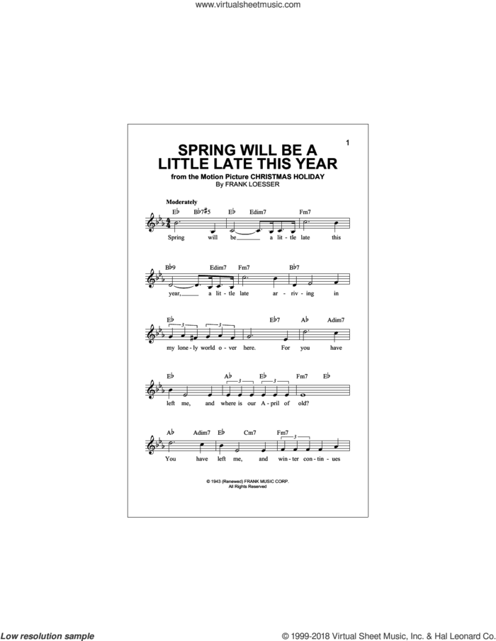 Spring Will Be A Little Late This Year sheet music for voice and other instruments (fake book) by Frank Loesser, intermediate skill level